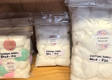 Cotton balls at El Shaddai Beauty Bar, Cape Town, Western Cape, ZA.