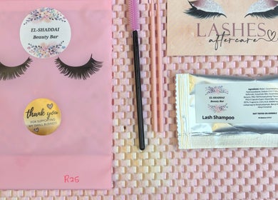Lash care set from El Shaddai Beauty Bar, Cape Town, Western Cape, ZA, featuring false lashes and lash shampoo.