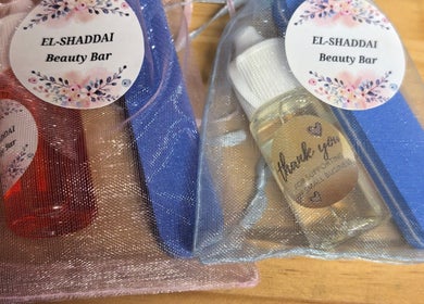Gift bags with beauty products at El Shaddai Beauty Bar, Cape Town, Western Cape, ZA.