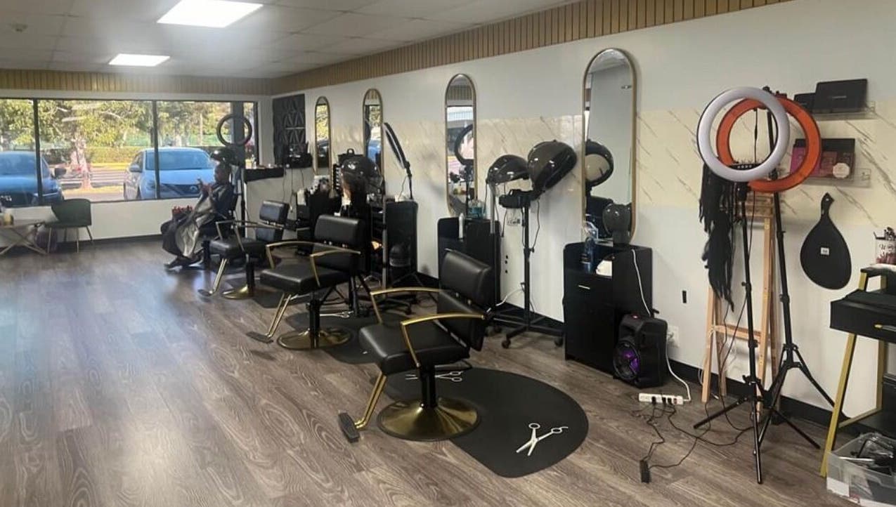 Stylish hair cutting stations at Beyond Beauty & Spa LLC, Royal Palm Beach, Florida, US.