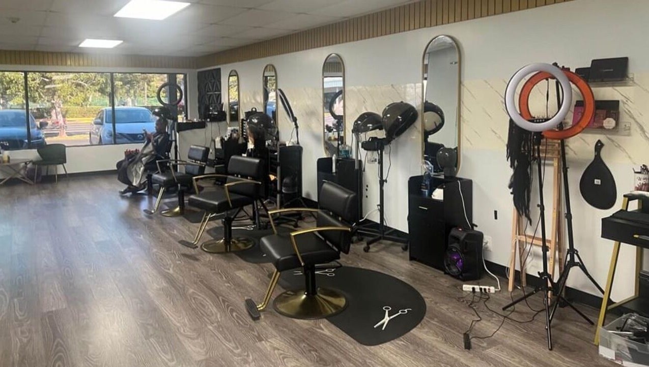 Stylish hair cutting stations at Beyond Beauty & Spa LLC, Royal Palm Beach, Florida, US.