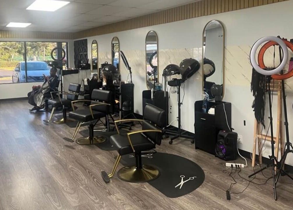 Stylish hair cutting stations at Beyond Beauty & Spa LLC, Royal Palm Beach, Florida, US.