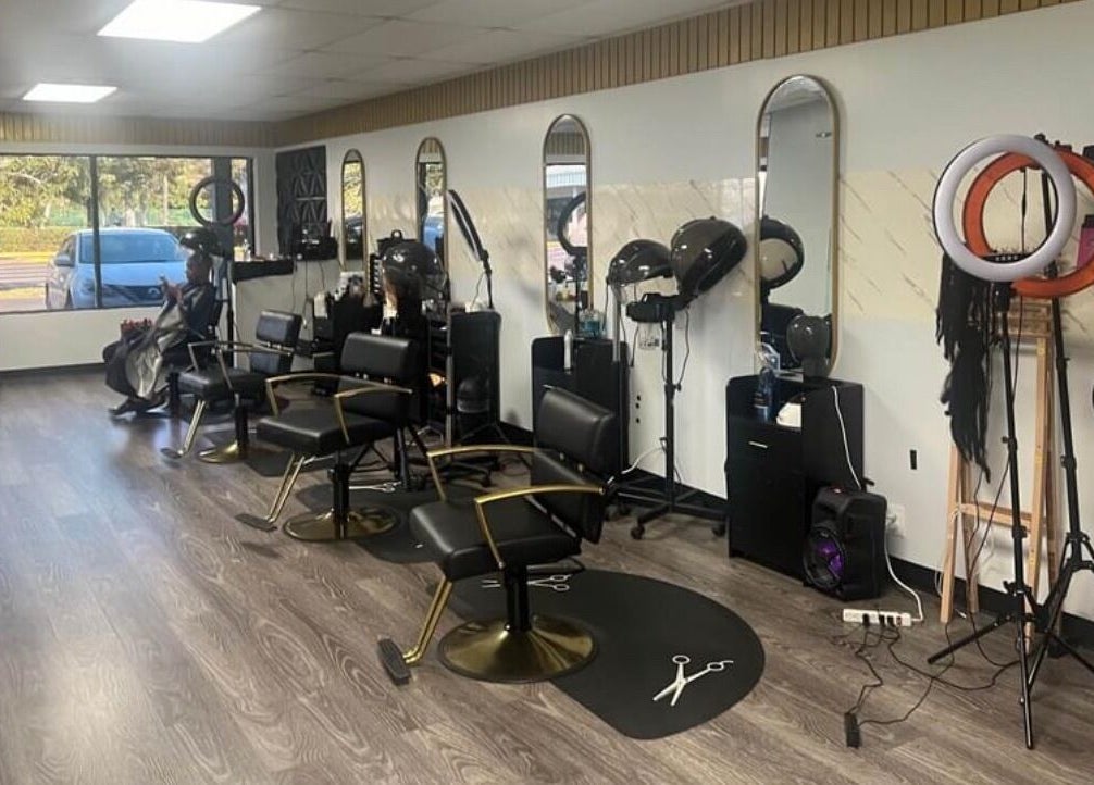 Stylish hair cutting stations at Beyond Beauty & Spa LLC, Royal Palm Beach, Florida, US.
