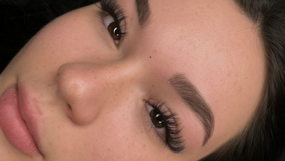 Close-up of expertly styled lashes and brows at Elite Beauty Studio, Browns Plains, Queensland, AU.