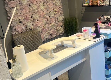 Nail station at LAB Tamworth with floral decor, Tamworth, England, GB, showcasing a serene spa scene.