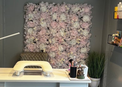 Stylish manicure station at LAB Tamworth, Tamworth, England, GB, featuring floral decor and beauty products.