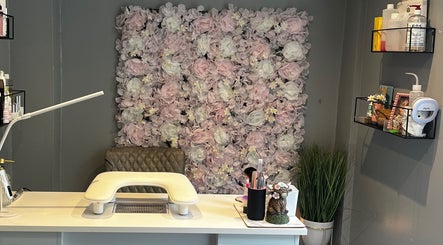Stylish manicure station at LAB Tamworth, Tamworth, England, GB, featuring floral decor and beauty products.