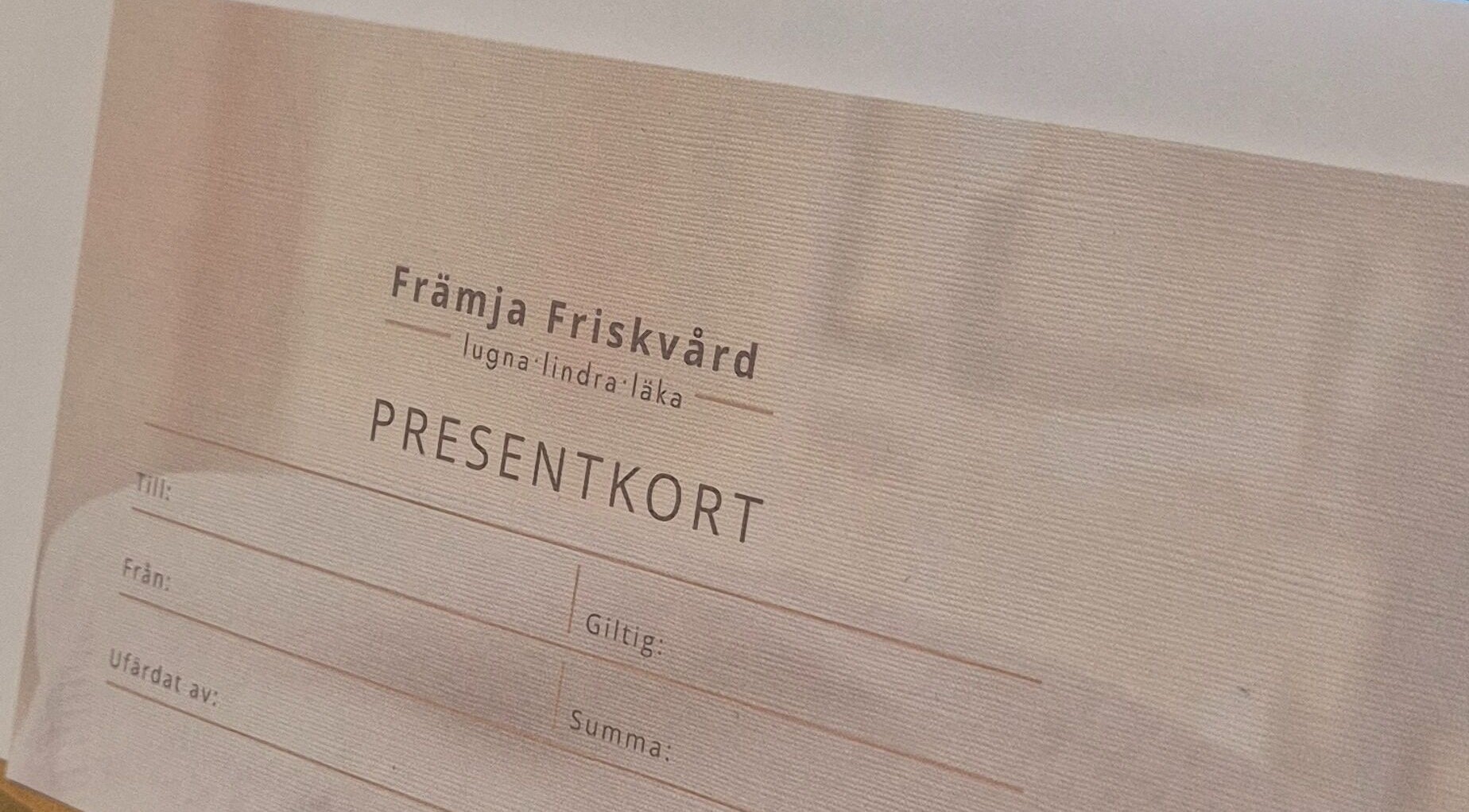 Presentkort från Främja Friskvård AB i Veberöd, Skåne Län, SE. Perfekt för välbefinnande och avkoppling.