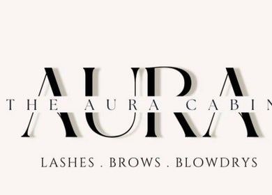 The Aura Cabin logo showcasing lashes, brows, and blowdries in Bobbing, England, GB.