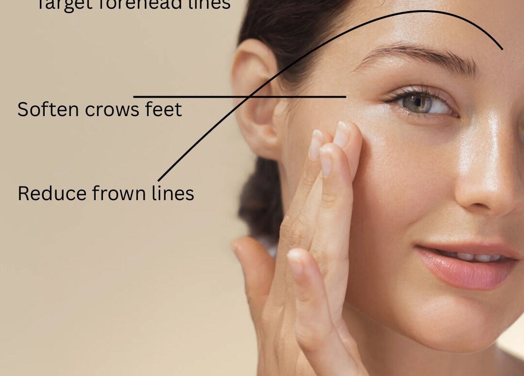 Facial treatment at Revive Aesthetic Lab in London, England highlighting benefits like softening crow's feet.