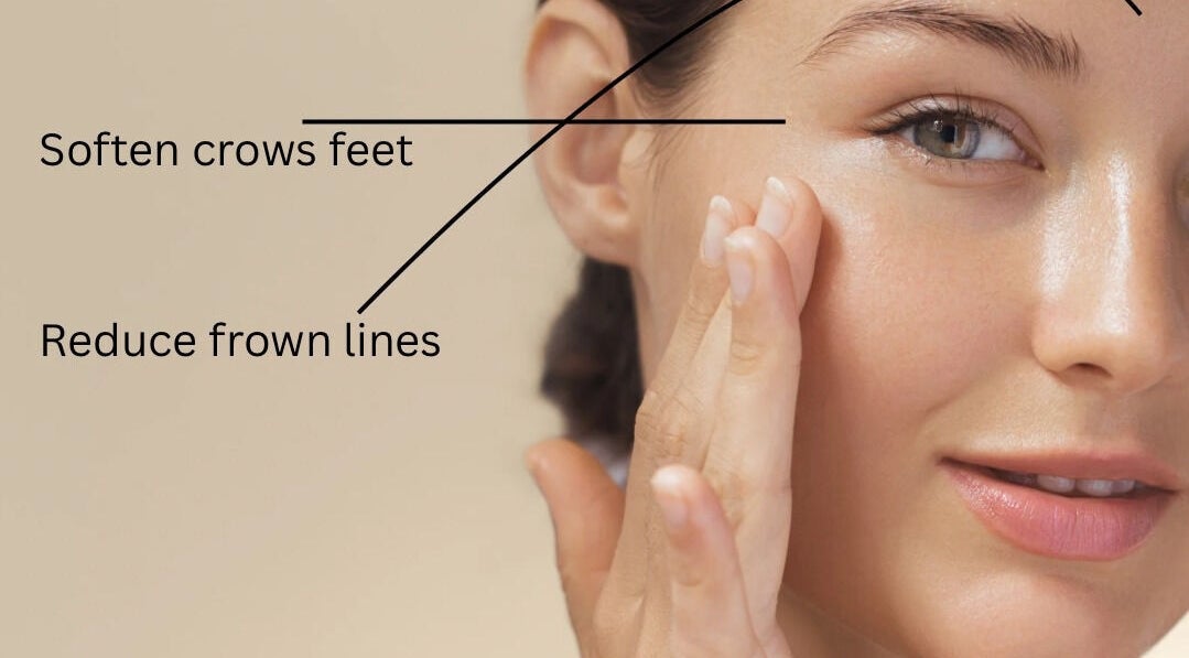 Facial treatment at Revive Aesthetic Lab in London, England highlighting benefits like softening crow's feet.