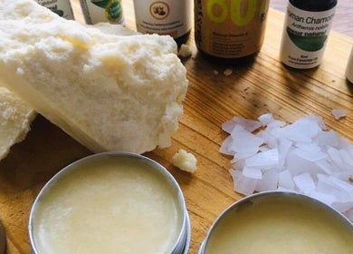 Natural oils and butters displayed at Woodview Holistic Therapies, Sheffield, England, GB. Perfect for skincare.