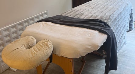 Massage table setup at Woodview Holistic Therapies, Sheffield, England, GB, offering relaxation.