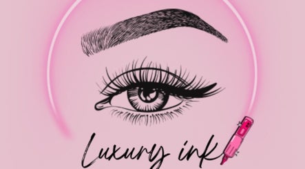 Stylized eyebrow and eye design featuring 'Luxury Ink' logo, Willemstad, CW.