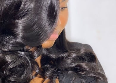 Close-up of sleek hairstyle at Halisbeautytouch, Port of Spain, Port of Spain Corporation, TT.
