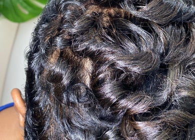 Close-up of elegant curls styled at Halisbeautytouch, Port of Spain, Port of Spain Corporation, TT.