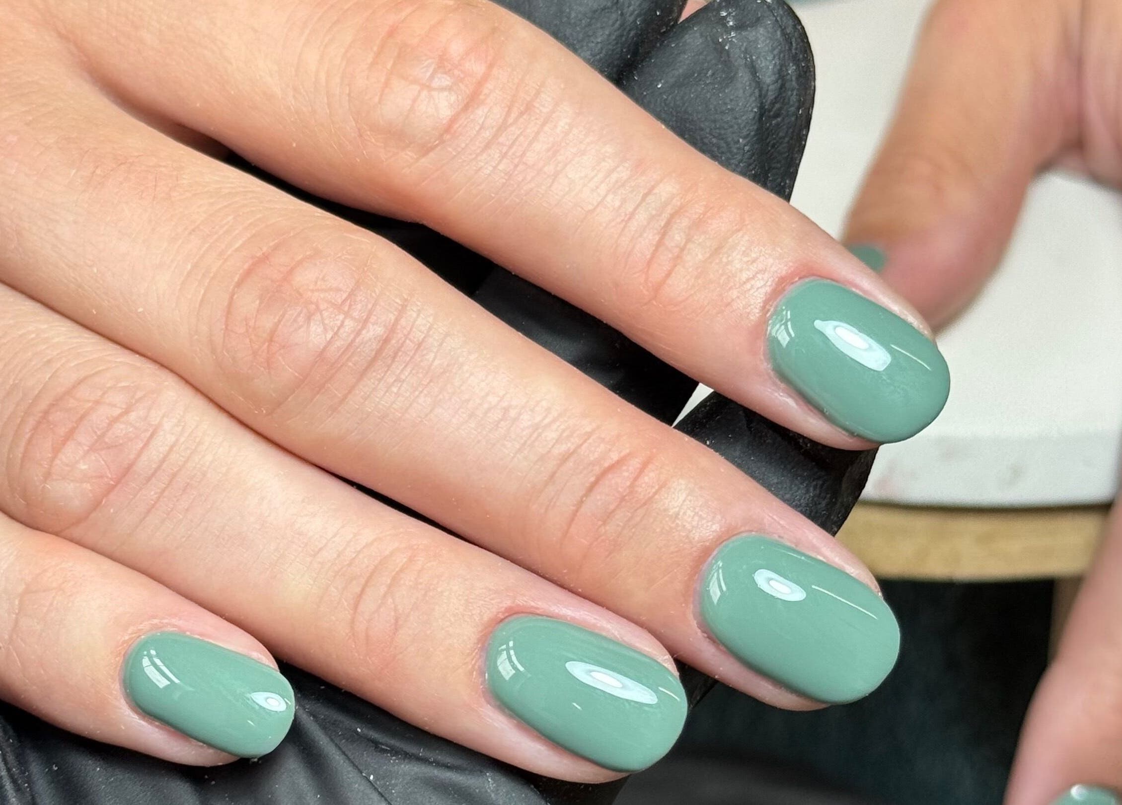 Stylish mint green manicure at B By Sam, Carlisle, England, GB showcasing trendy nail art.