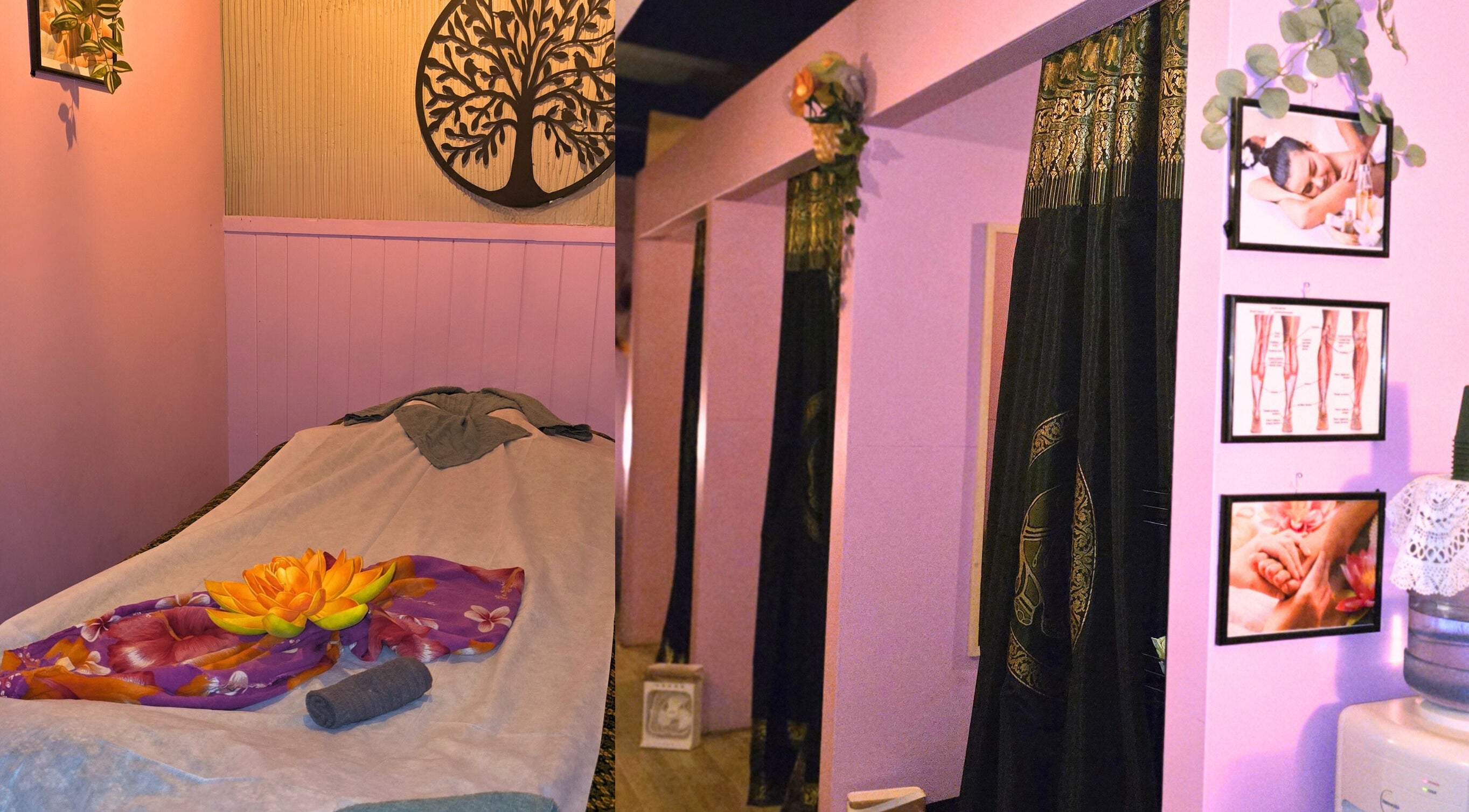 Relaxing massage room at Beach Thai Massage, Glenelg, South Australia, AU, featuring peaceful decor and calming ambiance.