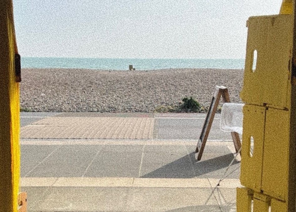 View from Lady Luck Nails Worthing towards the serene seaside in Worthing, West Sussex, GB.