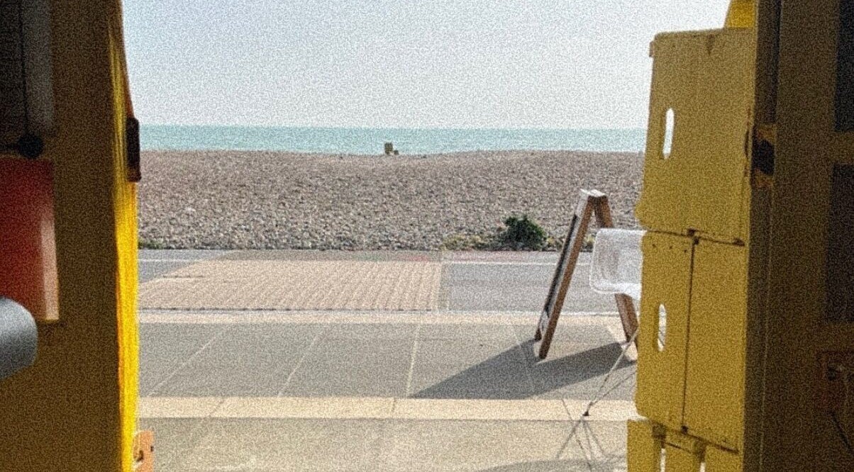 View from Lady Luck Nails Worthing towards the serene seaside in Worthing, West Sussex, GB.