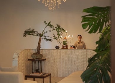 Reception area at Hutan Spa, Bali, Bali, ID with lush decor and welcoming ambiance.