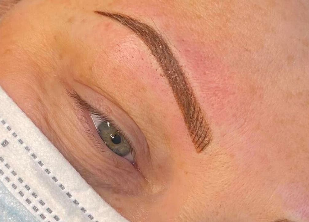 Eyebrow microblading at La Belle, Wolverhampton, England, GB. Close-up view of precise brow detailing.