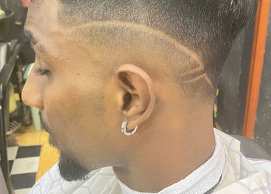 Stylish haircut with razor line at Pablo Barbershop, Petaling Jaya, Selangor, MY.