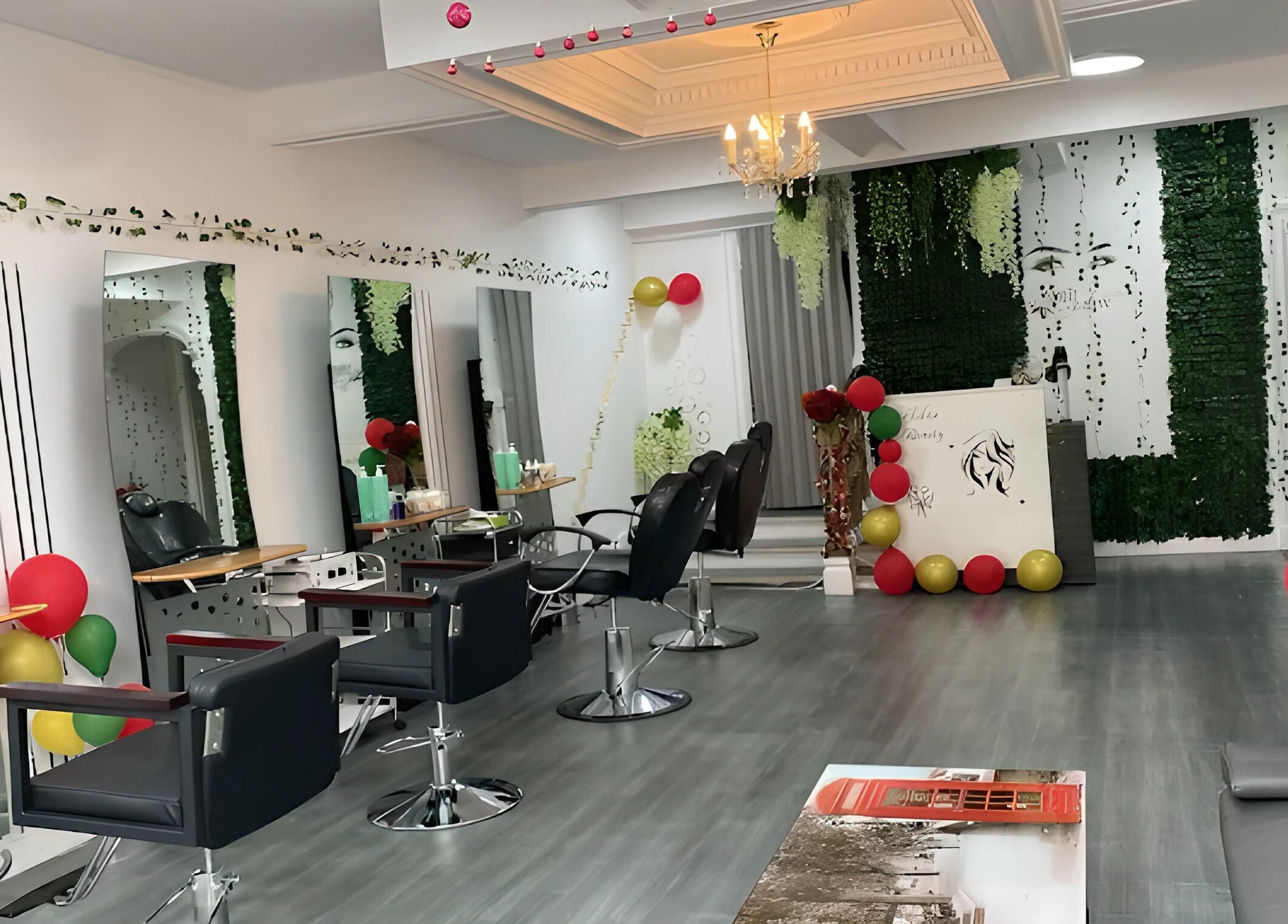Chic salon interior at Noks Hair and Beauty, Southend-on-sea, England, GB with sleek chairs and elegant decor.