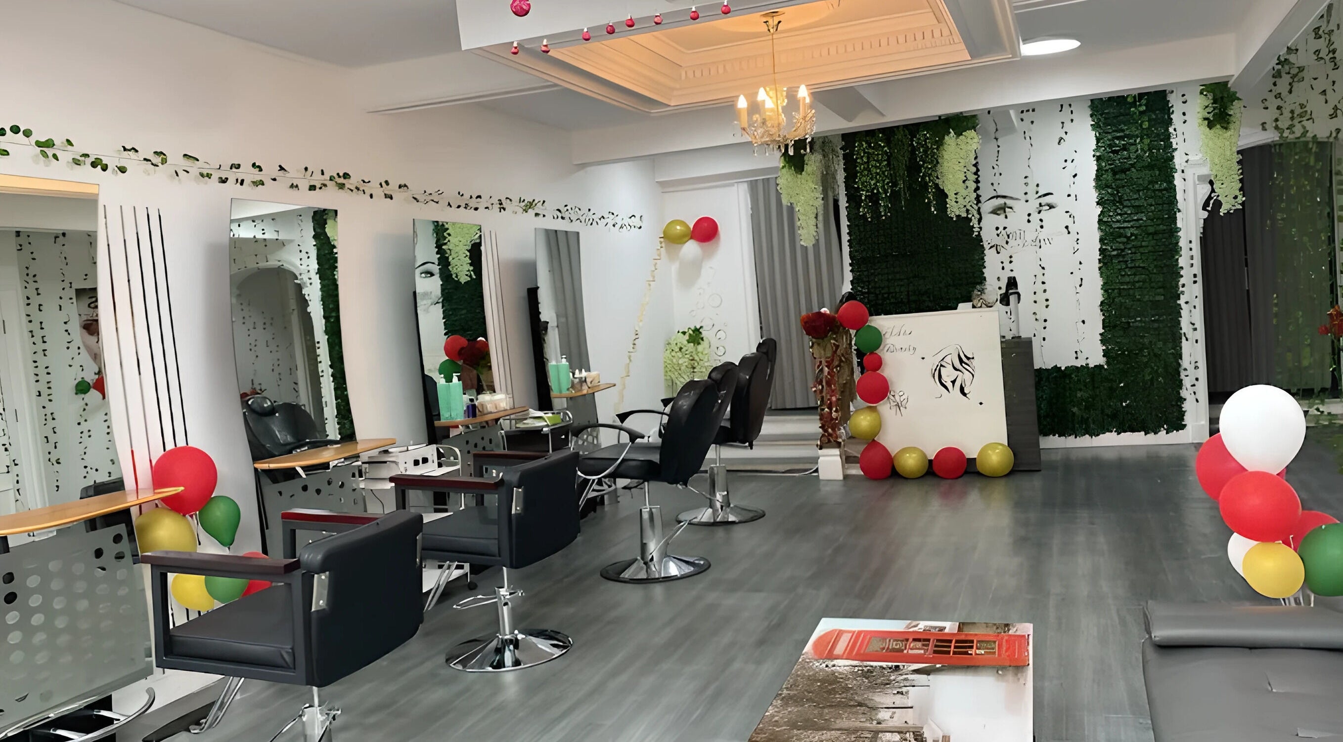 Chic salon interior at Noks Hair and Beauty, Southend-on-sea, England, GB with sleek chairs and elegant decor.