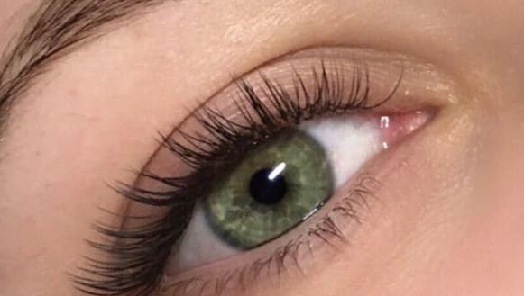 Close-up of lush eyelashes treated at Aiia Clinic in London, England, GB, showcasing beauty enhancement.