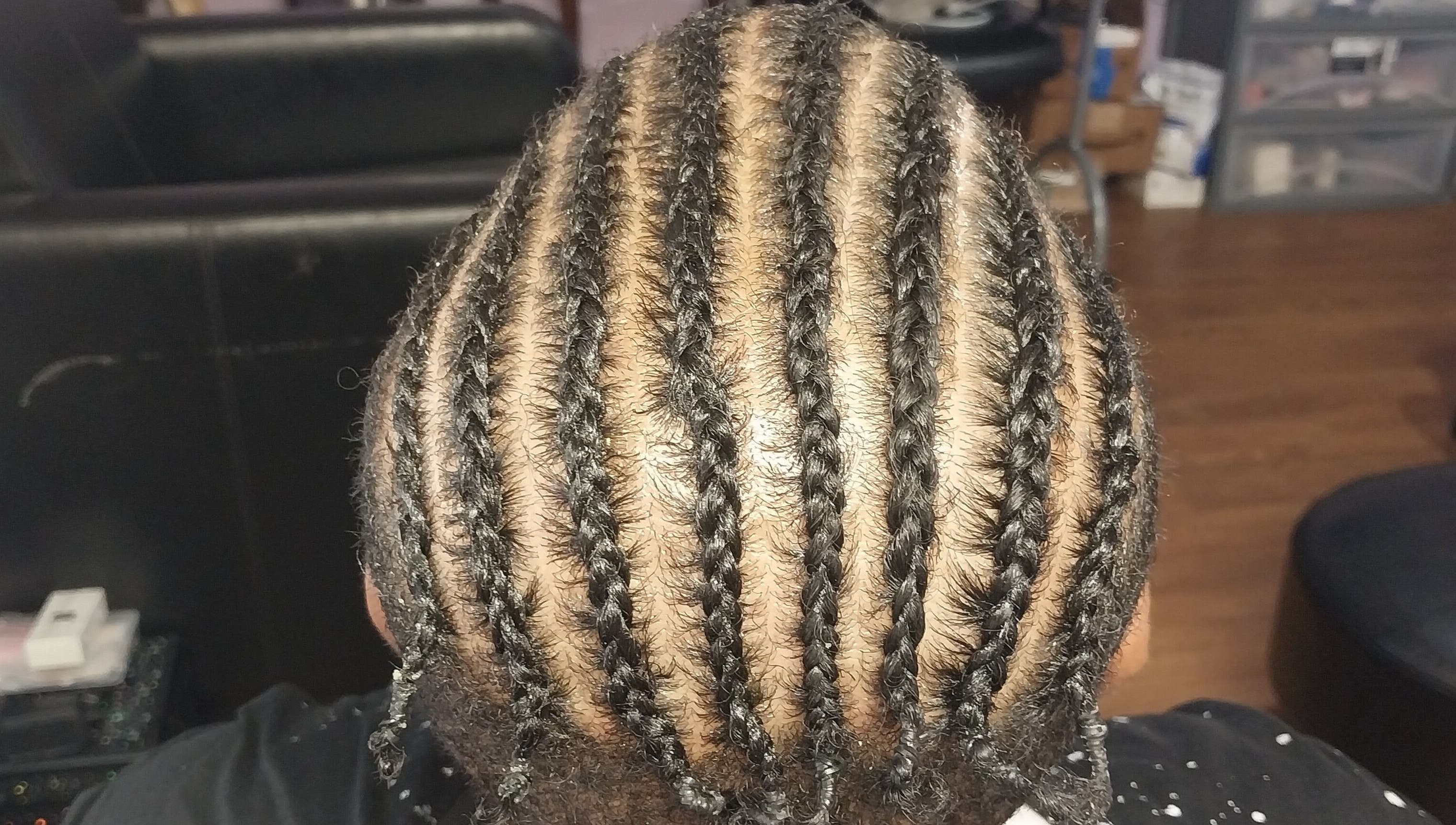 Intricate braids at Carolyn's Hair Fashion and Spa in Opelousas, Louisiana, US.