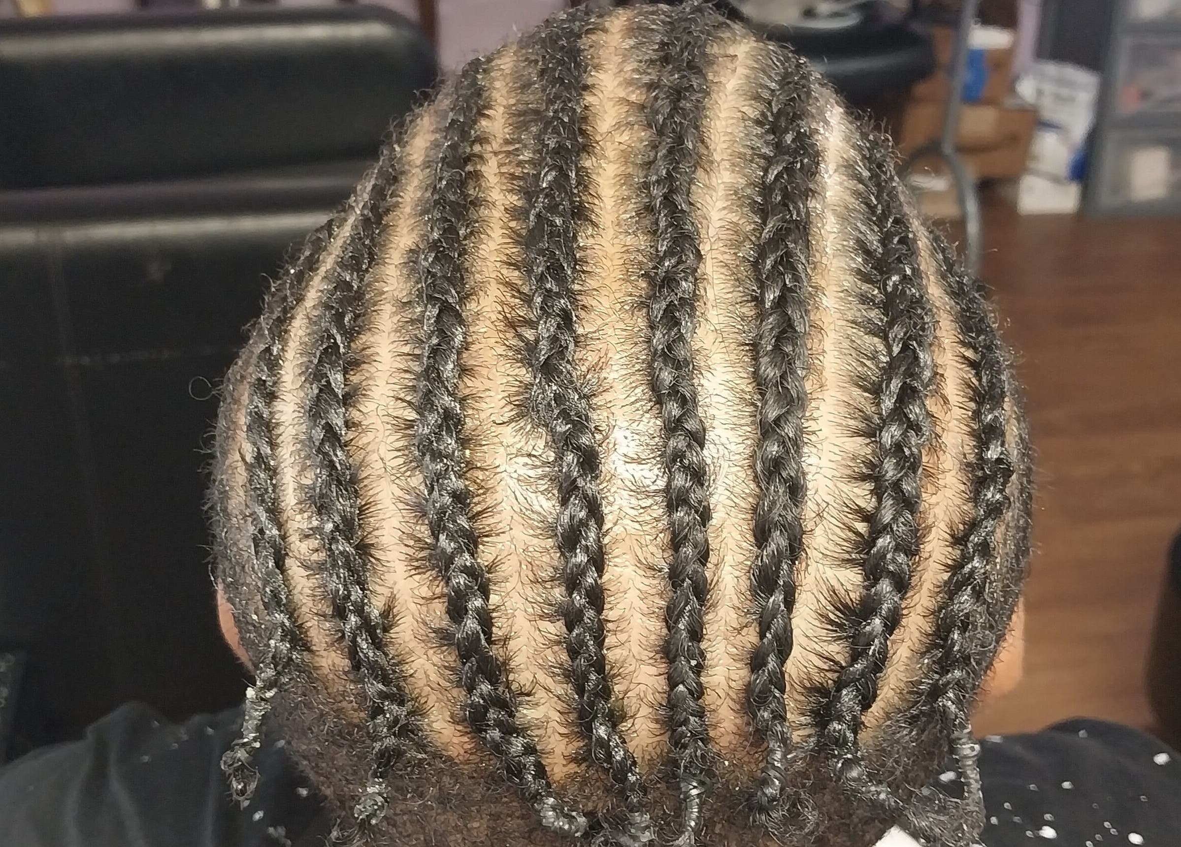 Intricate braids at Carolyn's Hair Fashion and Spa in Opelousas, Louisiana, US.