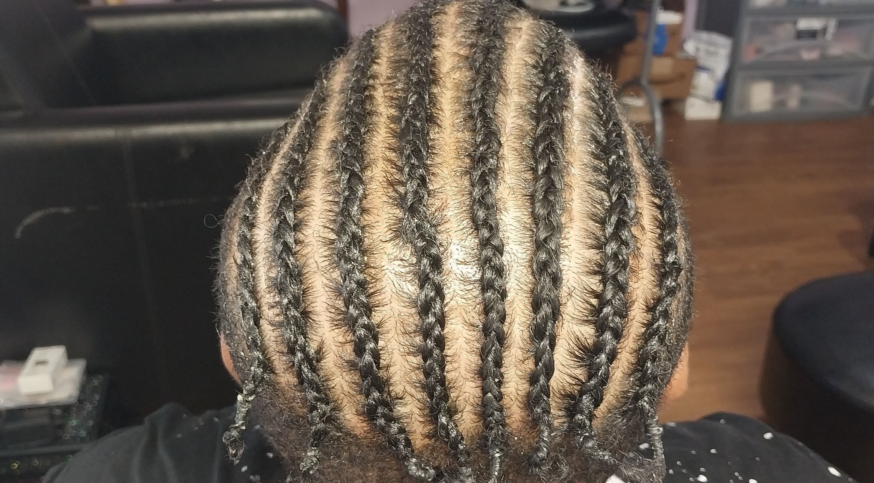 Intricate braids at Carolyn's Hair Fashion and Spa in Opelousas, Louisiana, US.