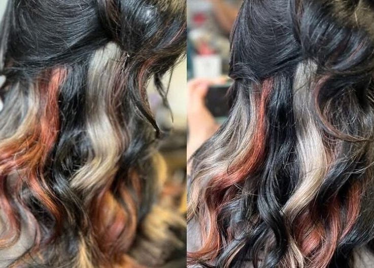 Chloe Louise's colored hair highlights in Otley, England, GB salon showcasing vibrant hues.