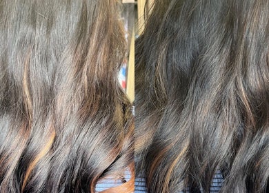 Chloe Louise in Otley, England, GB showcases a stunning hair transformation with sleek, shiny results.