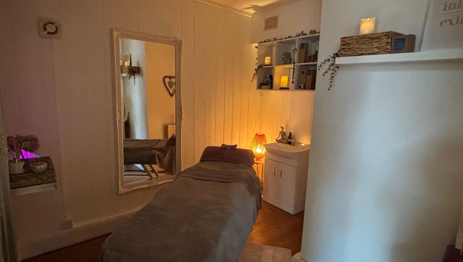 Calm therapy room at Holistics by Moon Sparkles & Wood in Walkern, England, GB, perfect for relaxation.