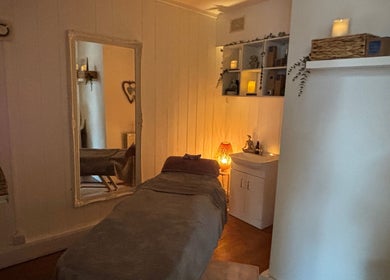 Calm therapy room at Holistics by Moon Sparkles & Wood in Walkern, England, GB, perfect for relaxation.