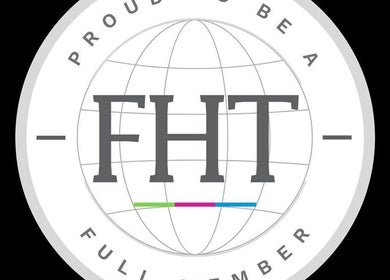 FHT member badge at Holistics by Moon Sparkles & Wood, Walkern, England, GB.