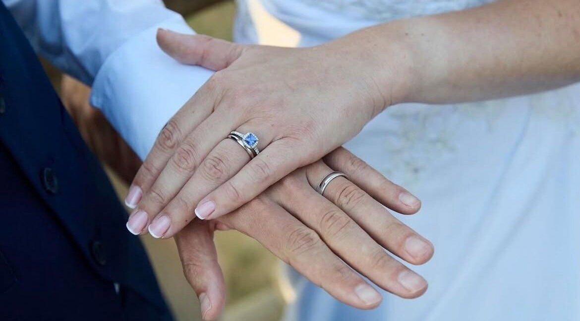 Close-up of wedding rings at Gossip & Glamour, Chippenham, England, GB, symbolizing love and union.