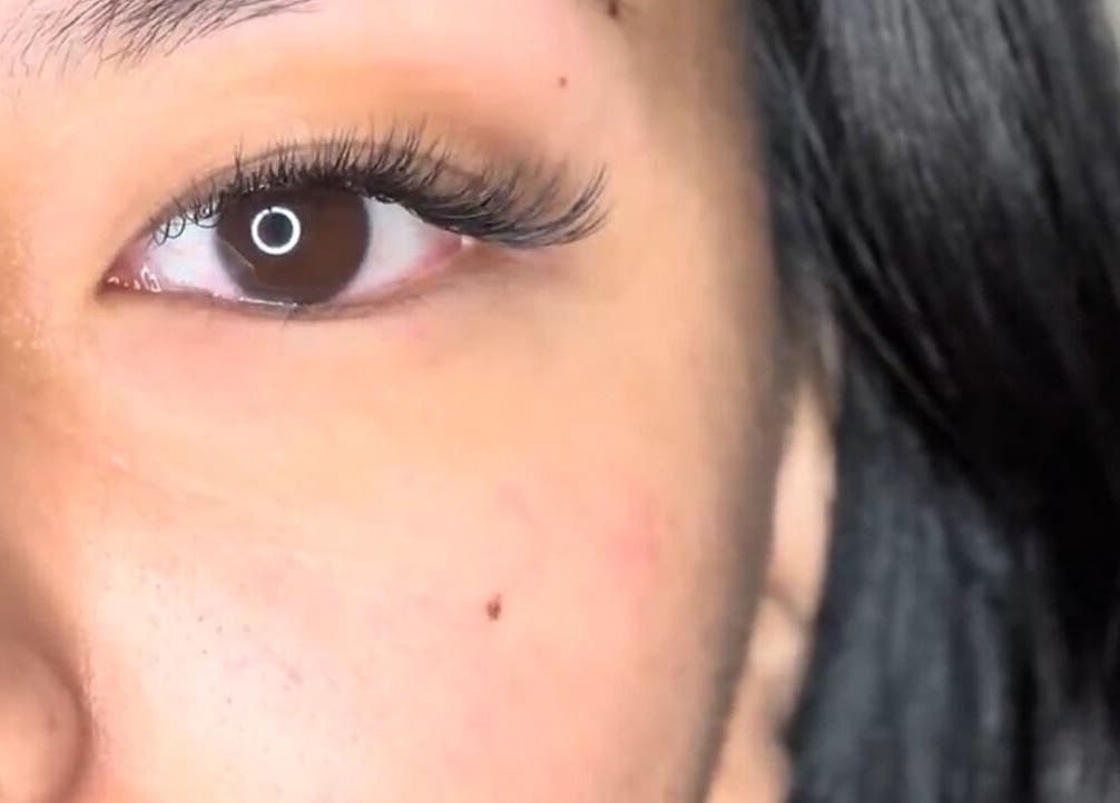 Close-up of expertly done eyelash extensions at Korra beauty bar, Southlake, Texas, US.