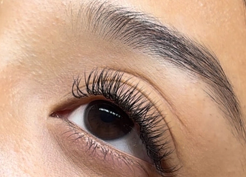 Close-up of styled eyelashes at Korra Beauty Bar in Southlake, Texas, US.
