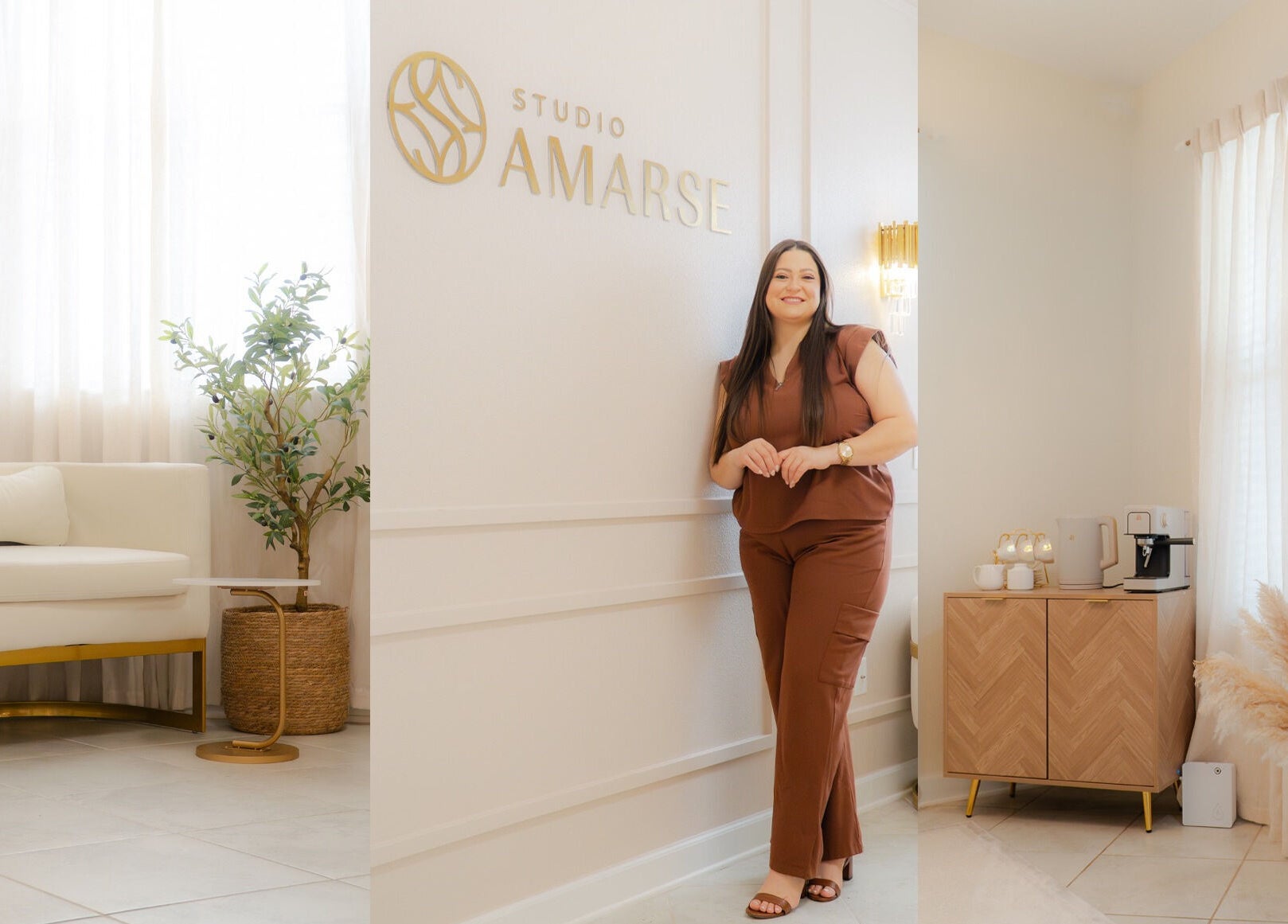 Interior acolhedor do Studio Amarse, Winter Garden, Florida, com poltrona e decoração suave.