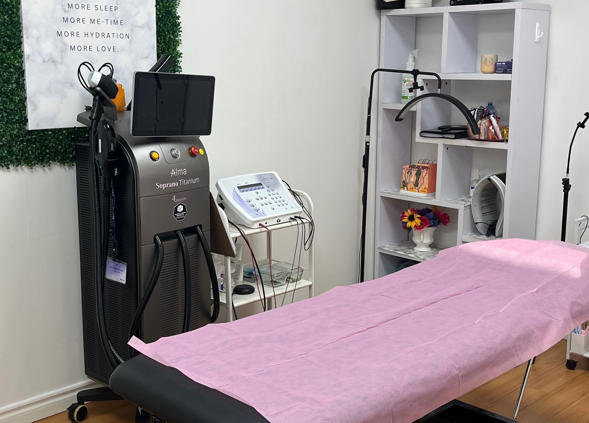 Silky Skin's serene treatment room in Toronto, Ontario, CA, featuring state-of-the-art equipment and soothing decor.