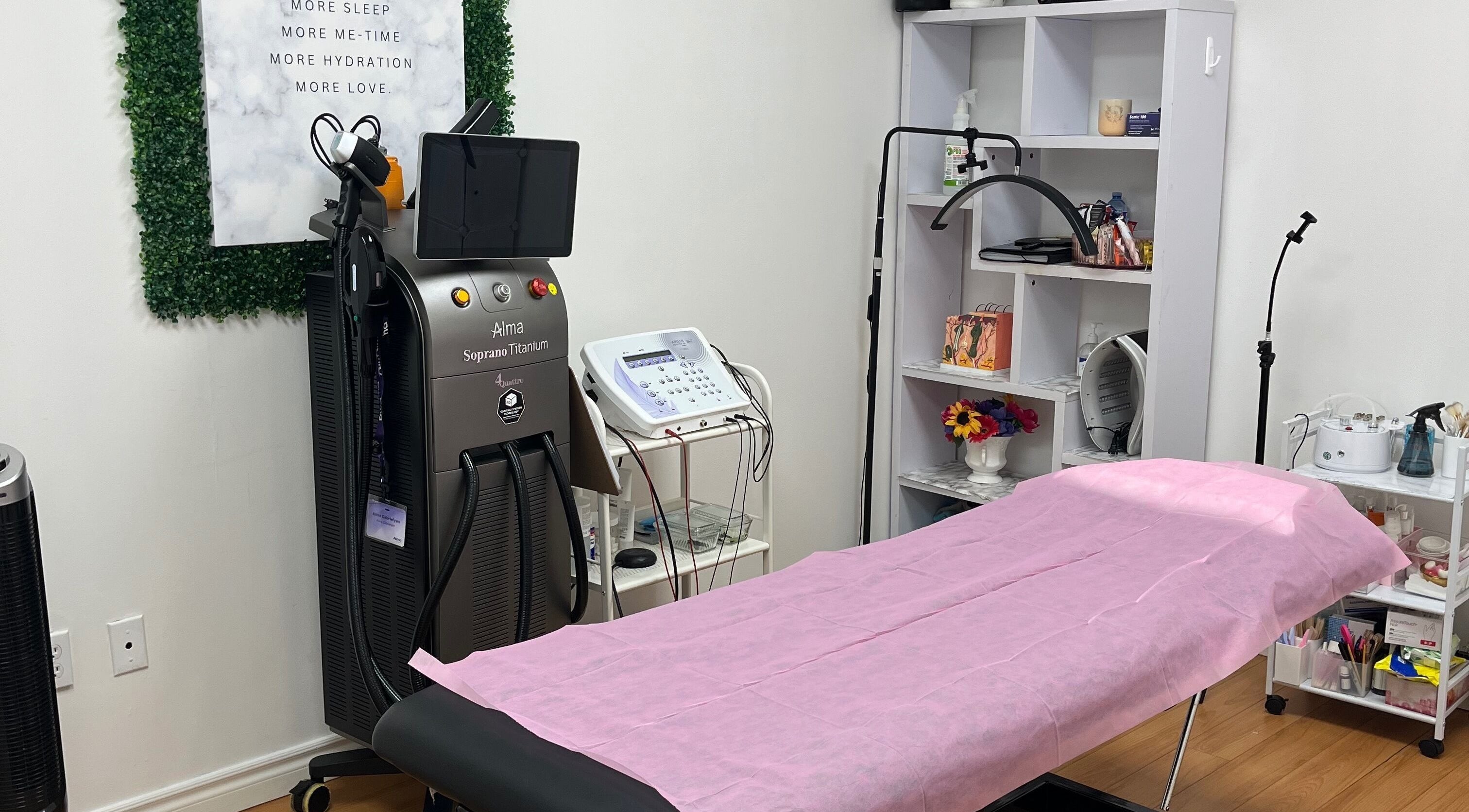 Silky Skin's serene treatment room in Toronto, Ontario, CA, featuring state-of-the-art equipment and soothing decor.