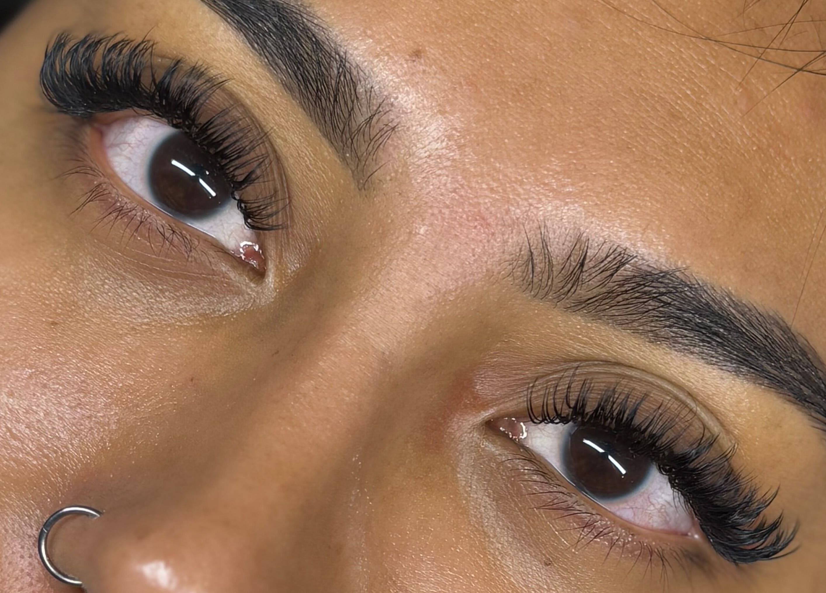 Close-up of eyelash extensions at Winxbytt in Vaughan, Ontario, CA showcasing detailed beauty work.