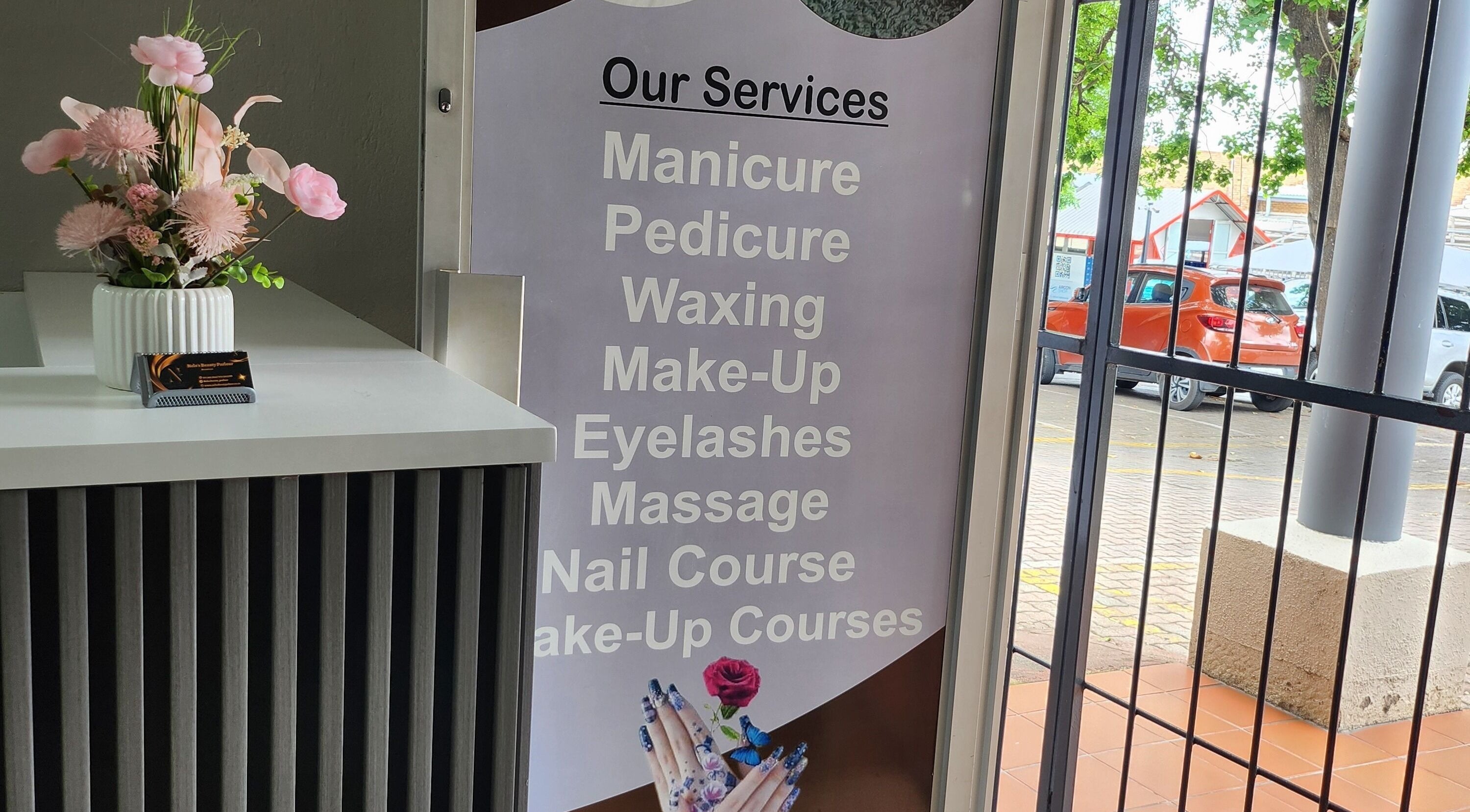 Elegant service list at Nelos Beauty Parlour, Mbombela, Mpumalanga, ZA, showcasing beauty and wellness offerings.