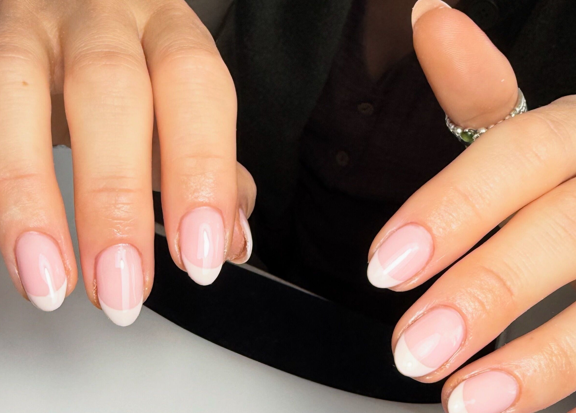 Elegant French manicure at Nails By Lara, Nottingham, England, GB. Perfectly polished with white tips.