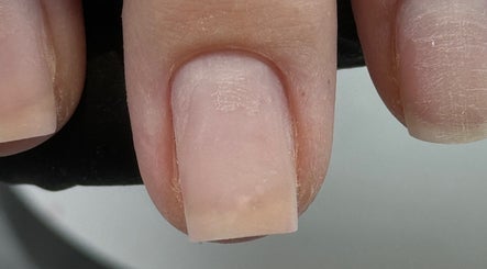 Close-up of a natural nail at Irysha.beauty, Chichester, England, GB.