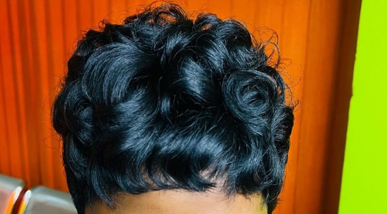 Short styled curls at Edge Allure Beauty, Kingston, St. Andrew Parish, JM.