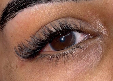 Close-up of a beautifully enhanced eye with lashes by Prestige Lash Lounge, Birmingham, England, GB.